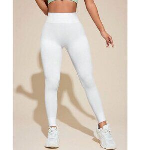 SHEIN Women Solid Color High Waist Casual Fitness Workout Leggings White  Size S